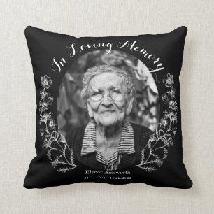 Memorial Floral In Loving Memory Photo Black Throw Pillow