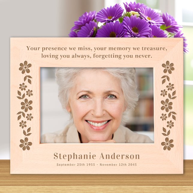 Memorial Floral Personalized Wooden Picture Laser Engraved Frames (Creator Uploaded)