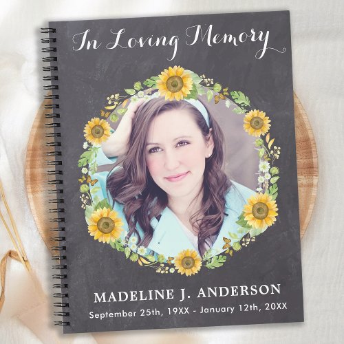 Memorial Floral Sunflower Photo Funeral Guestbook Notebook