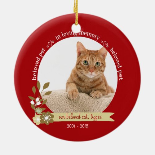 Memorial for pet at Christmas custom photo name Ceramic Ornament