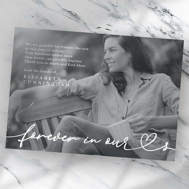 Memorial Forever Hearts Simple Modern Photo Thank You Card (Creator Uploaded)