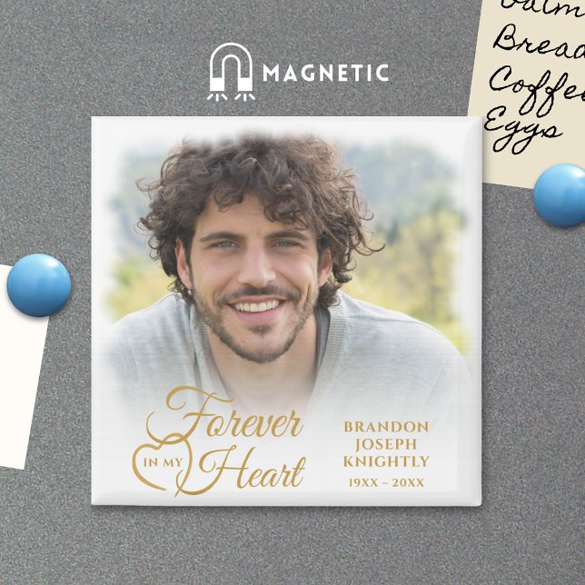 Memorial FOREVER IN MY HEART Photo Gold Keepsake Magnet (Creator Uploaded)