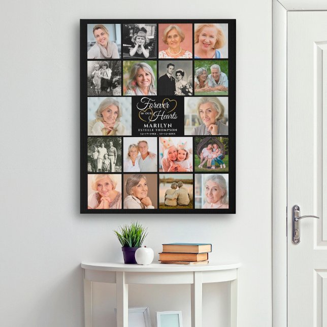 Memorial FOREVER IN OUR HEARTS 18 Photo Collage Faux Canvas Print (Creator Uploaded)