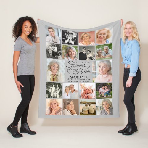 Memorial FOREVER IN OUR HEARTS 18 Photo Collage Fleece Blanket
