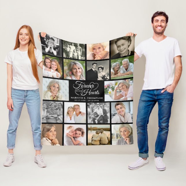 Memorial Forever in our Hearts 18 Photo Keepsake Fleece Blanket (In Situ)