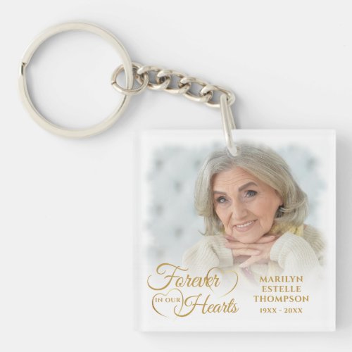 Memorial FOREVER IN OUR HEARTS 2 Photo Gold Keychain
