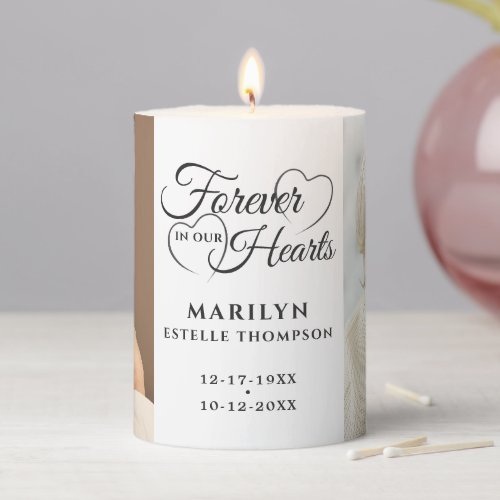 Memorial FOREVER IN OUR HEARTS 2 Photo Keepsake Pillar Candle