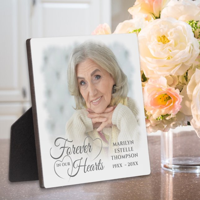 Memorial FOREVER IN OUR HEARTS 2 Photo Silver Gray Plaque (Creator Uploaded)