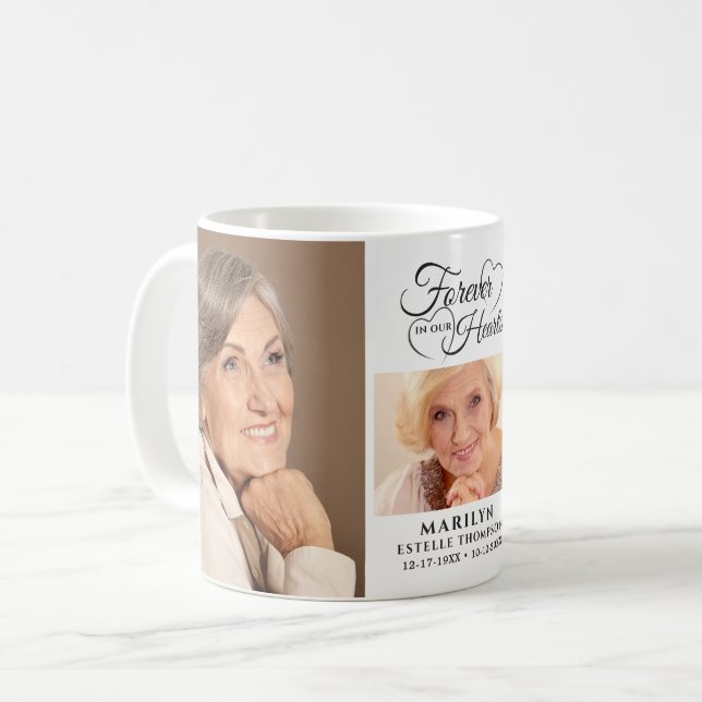 Memorial FOREVER IN OUR HEARTS 3 Photo Keepsake Coffee Mug (Front Left)