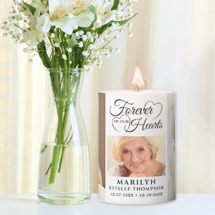 Memorial FOREVER IN OUR HEARTS 3 Photo Keepsake Pillar Candle