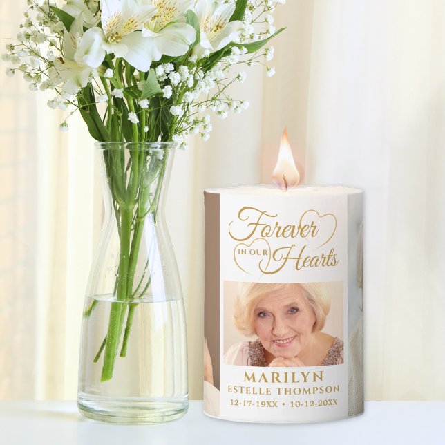 Memorial FOREVER IN OUR HEARTS 3 Photo Keepsake Pillar Candle (Creator Uploaded)