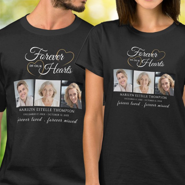 Memorial Forever In Our Hearts 3 Photo Remembrance T-Shirt (Creator Uploaded)
