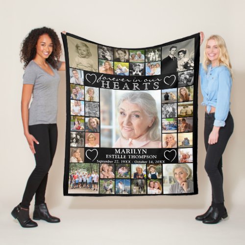 Memorial FOREVER IN OUR HEARTS 40 Photo Collage Fleece Blanket