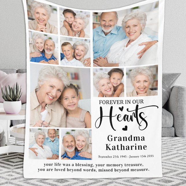 Memorial Forever in our Hearts Custom 10 Photo Fleece Blanket (Creator Uploaded)