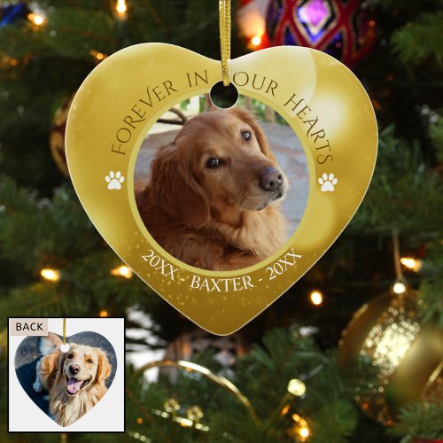 Memorial FOREVER IN OUR HEARTS Dog Photo Keepsake Ceramic Ornament