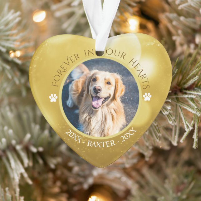 Memorial FOREVER IN OUR HEARTS Dog Photo Ornament (Tree)
