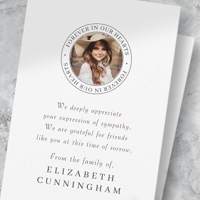Memorial Forever In Our Hearts Elegant Chic Photo Thank You Card (Creator Uploaded)