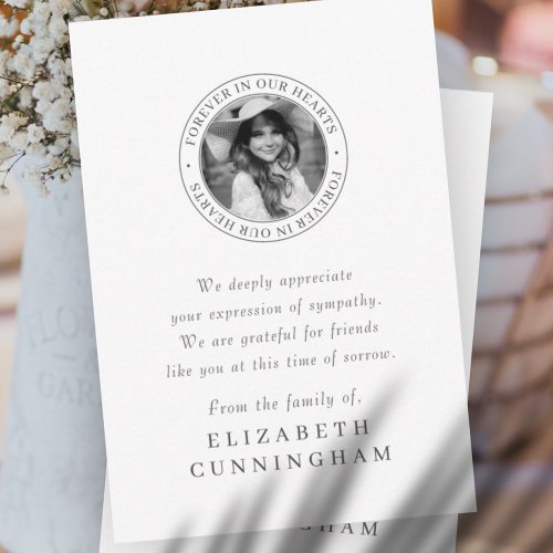 Memorial Forever In Our Hearts Elegant Chic Photo Thank You Card