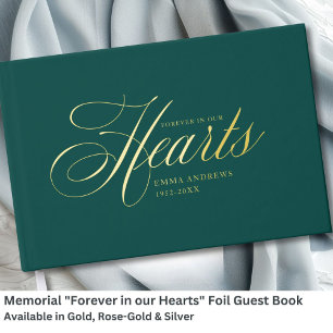 Memorial "Forever in our Hearts" Gold-Foil, Green Foil Guest Book