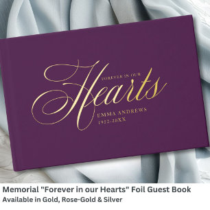 Memorial "Forever in our Hearts" Gold-Foil, Violet Foil Guest Book