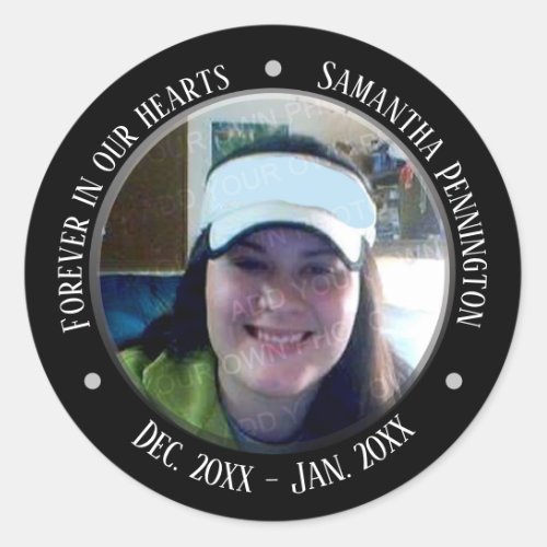 Memorial Forever in Our Hearts Photo Classic Round Sticker