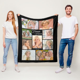 Memorial FOREVER IN OUR HEARTS Photo Collage Black Fleece Blanket