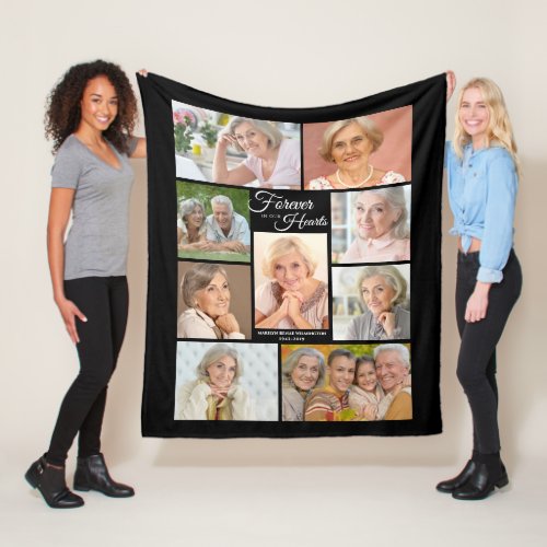 Memorial FOREVER IN OUR HEARTS Photo Collage Black Fleece Blanket