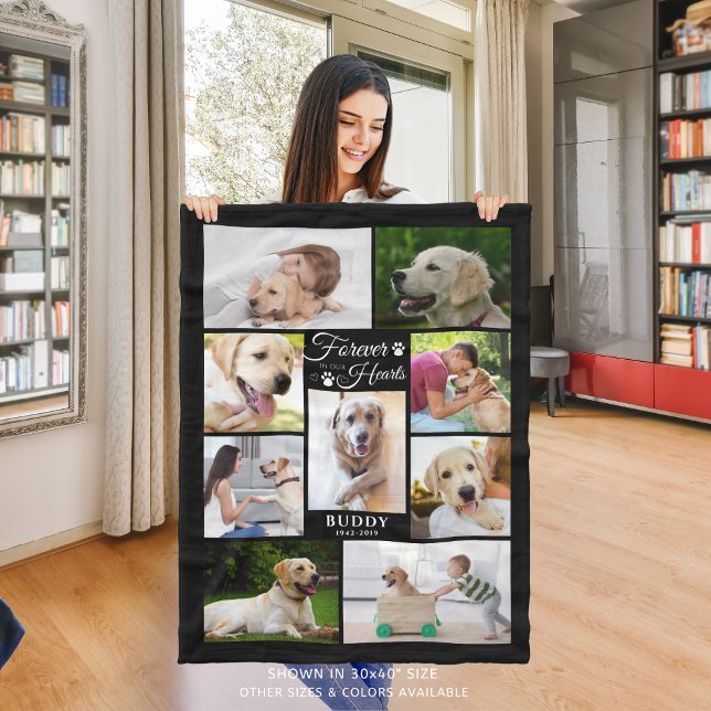Memorial FOREVER IN OUR HEARTS Photo Collage Black Fleece Blanket (Creator Uploaded)