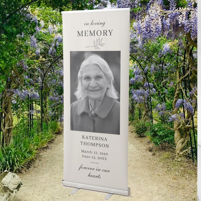 Memorial Forever in Our Hearts Photo Funeral Beige Retractable Banner (Memorial Forever in Our Hearts Photo Funeral Beige Retractable Banner)