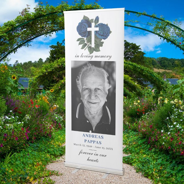 Memorial Forever in Our Hearts Photo Funeral Cross Retractable Banner (Memorial Forever in Our Hearts Photo Funeral Cross Retractable Banner)