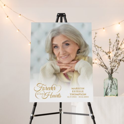 Memorial Forever in our Hearts Photo Gold Script Foam Board