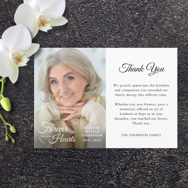 Memorial FOREVER IN OUR HEARTS Photo Thank You Card (Creator Uploaded)