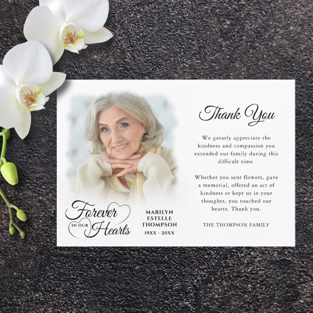 Memorial FOREVER IN OUR HEARTS Photo Thank You Card (Creator Uploaded)