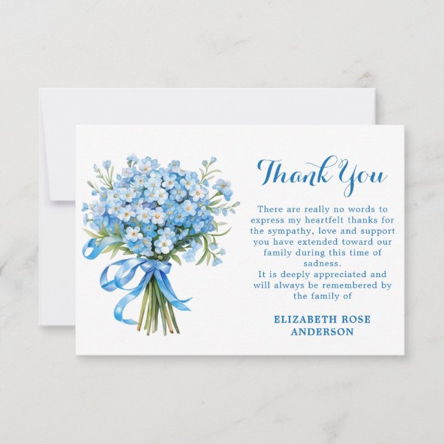Memorial Forget Me Not Floral Sympathy Funeral  Thank You Card (Front)
