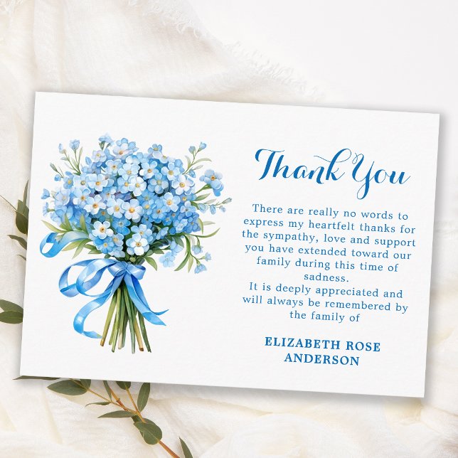 Memorial Forget Me Not Floral Sympathy Funeral  Thank You Card (Creator Uploaded)