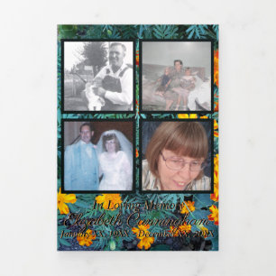 Memorial Four Photos on Marigold Background Tri-Fold Announcement