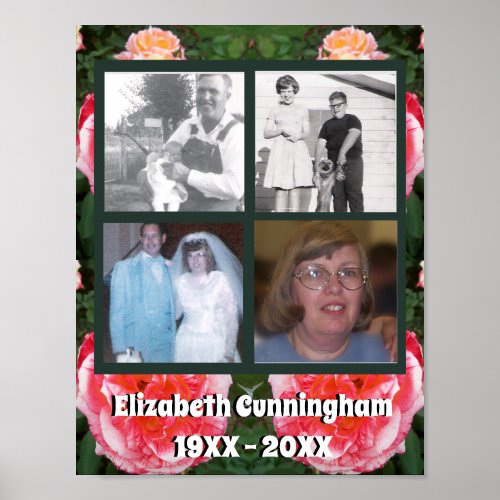 Memorial Four Photos on Tiled Pink Rose Photo Poster