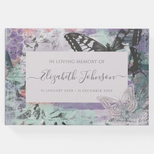 Memorial Funeral Abstract Creative Butterfly Guest Book