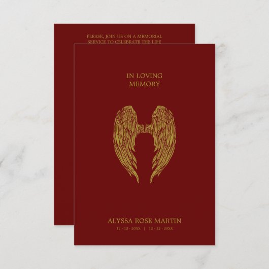 Memorial Funeral Angels Wings Dear Ones (Front/Back)