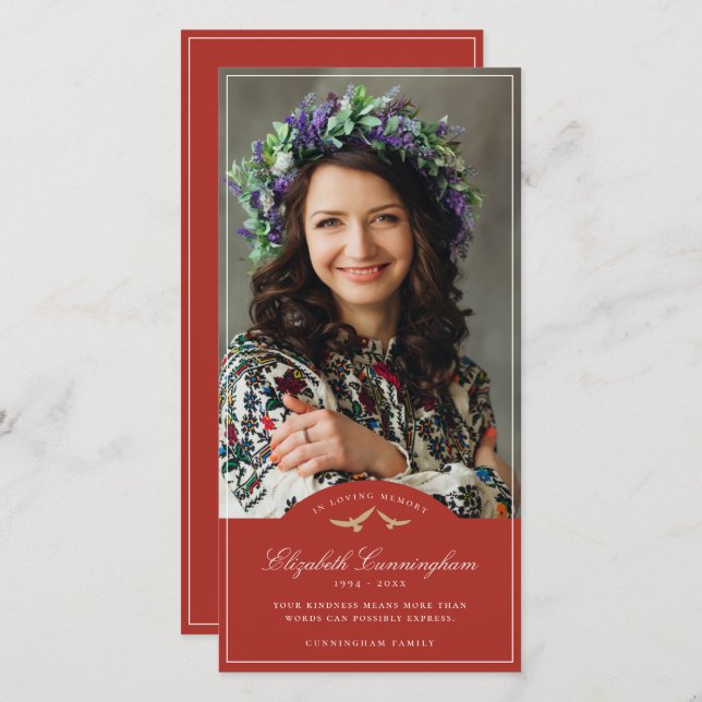 Memorial Funeral Birds Classic Monogram Photo Thank You Card (Front/Back)