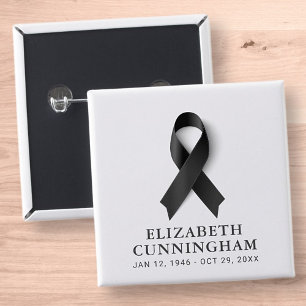 Memorial Funeral Black Ribbon Modern Simple Button