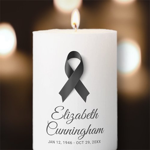 Memorial Funeral Black Ribbon Modern Simple Script Pillar Candle