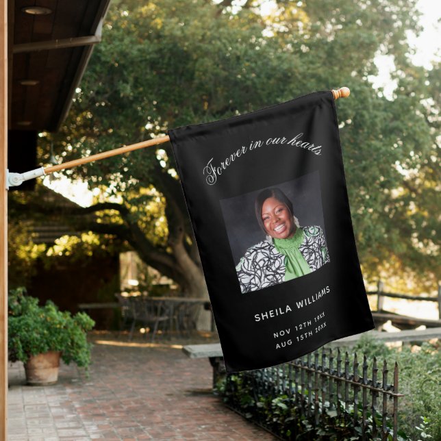 Memorial funeral black white photo simple house flag (In SItu)