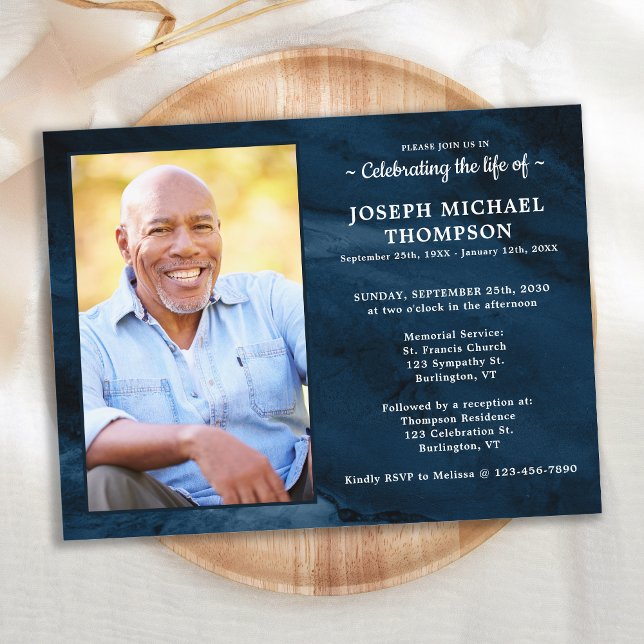 Memorial Funeral Blue Marble Celebration Of Life Invitation Postcard (Creator Uploaded)