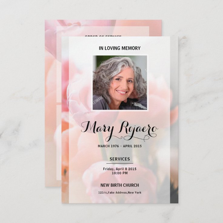 Memorial Funeral Card With Floral Background | Zazzle