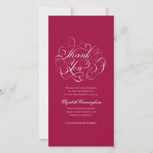 Memorial Funeral Classic and Simple Calligraphy Thank You Card