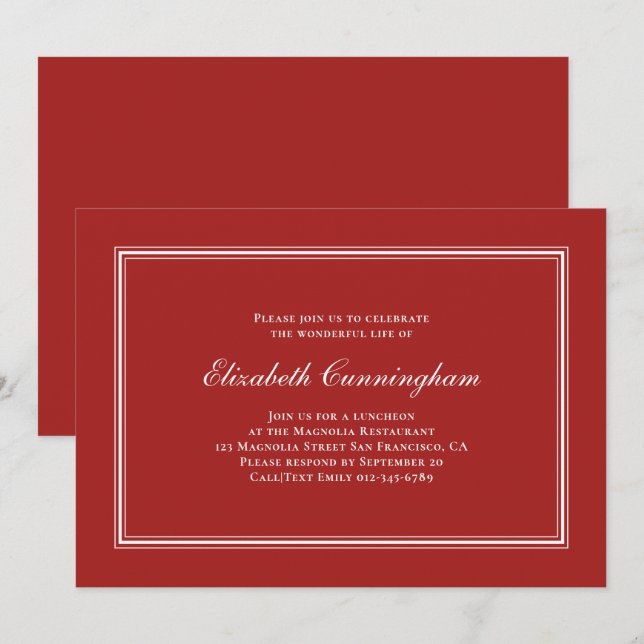 Memorial Funeral Classic and Simple Elegant Invitation (Front/Back)