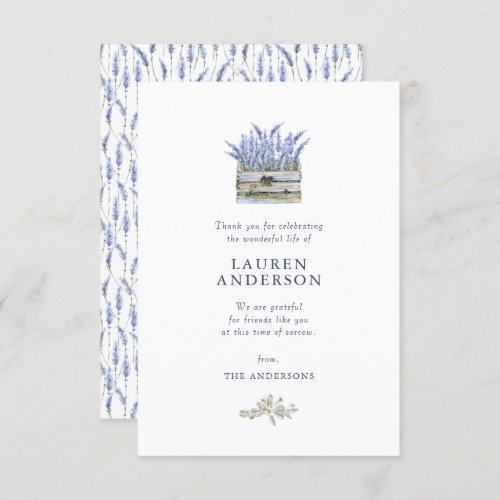 Memorial Funeral Country Rustic Lavender Florals Thank You Card