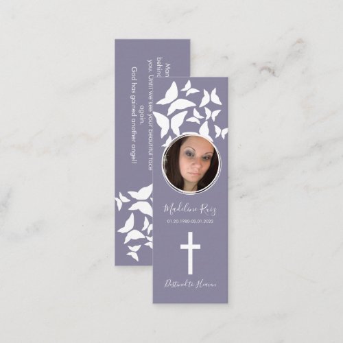 Memorial Funeral Cross Photo Butterflies Bookmark  Mini Business Card