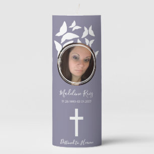 Memorial Funeral Cross Photo Butterflies Pillar Candle